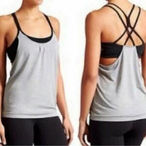 Athleta Energize Strappy Tank With Build In Bra Size M Gray Black nwt